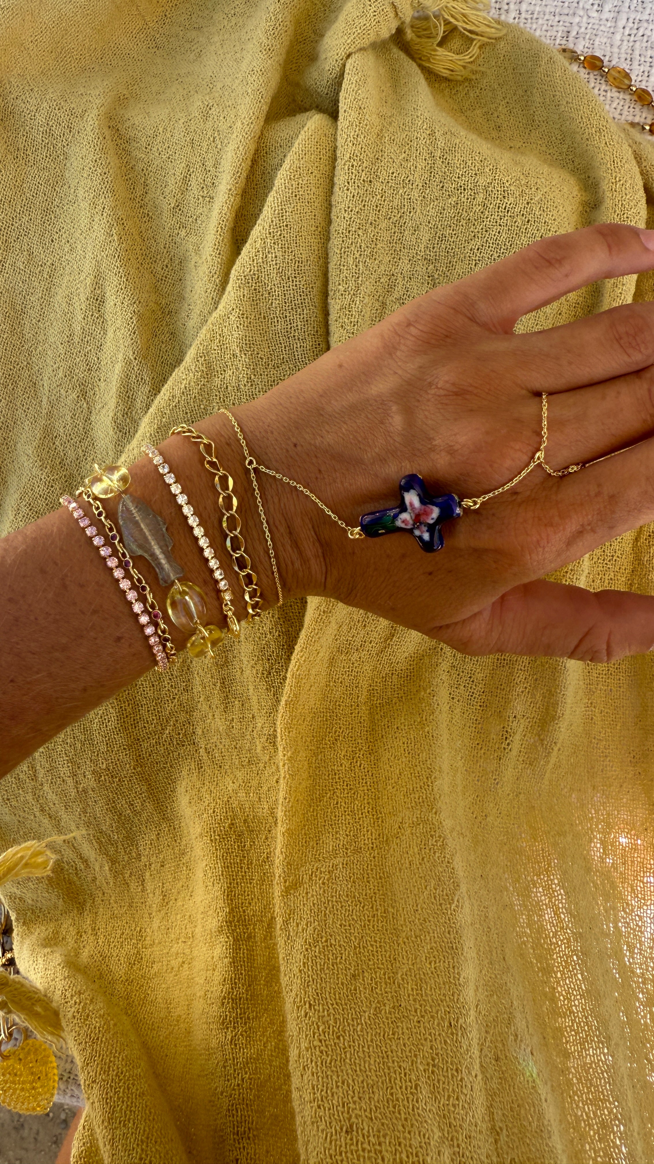 Gold Filled Blue Cross Hand Chain