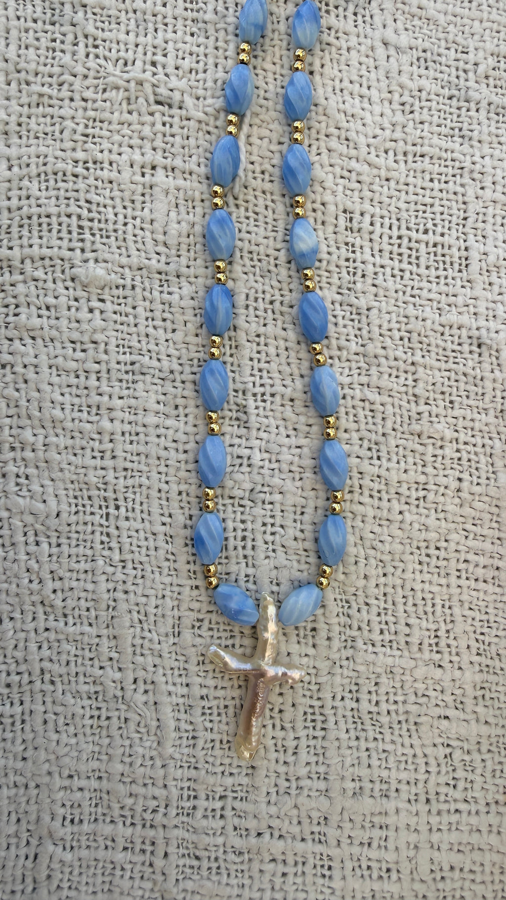 Blue pearl cross necklace