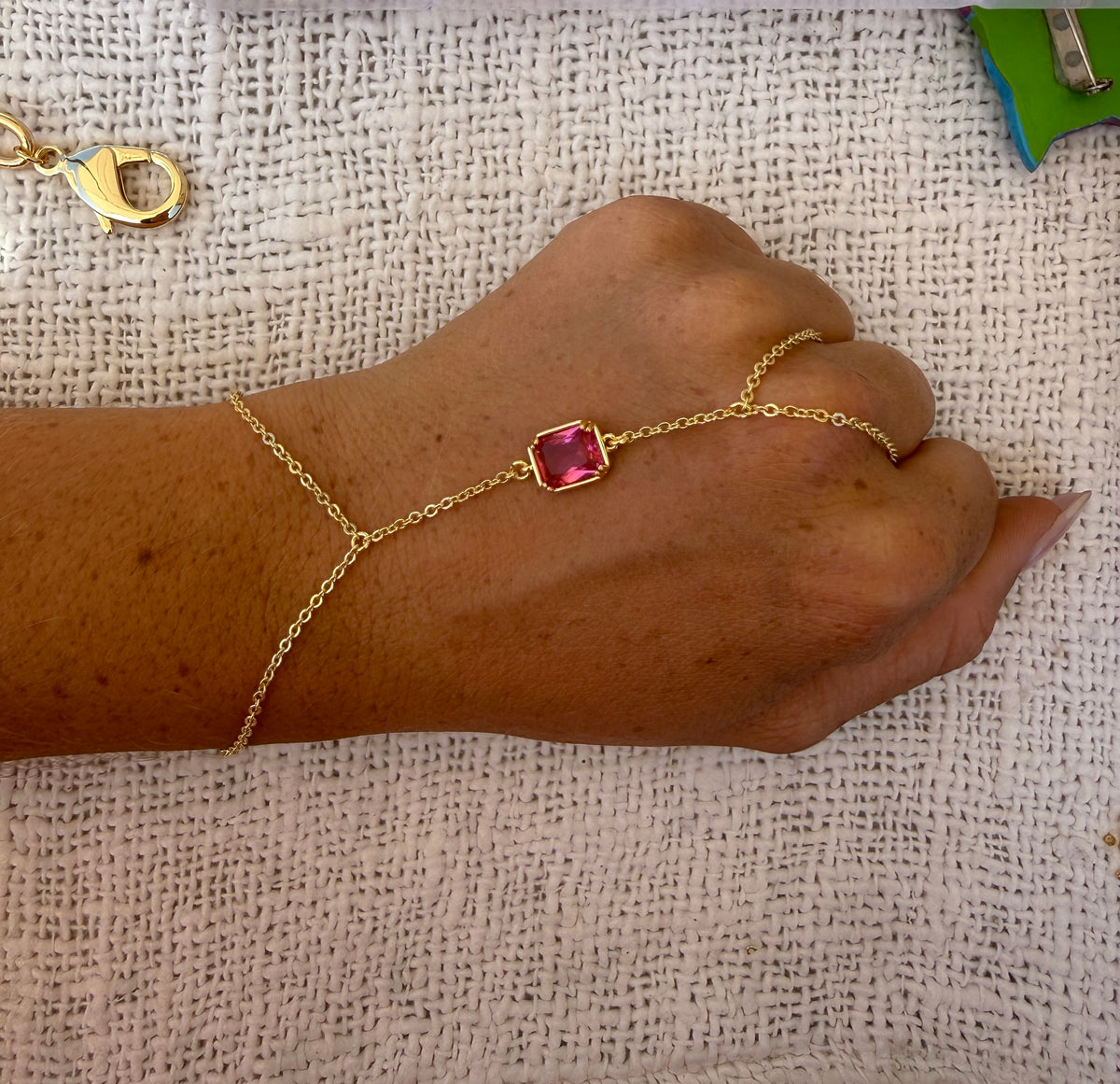 Pink gemstone handchain