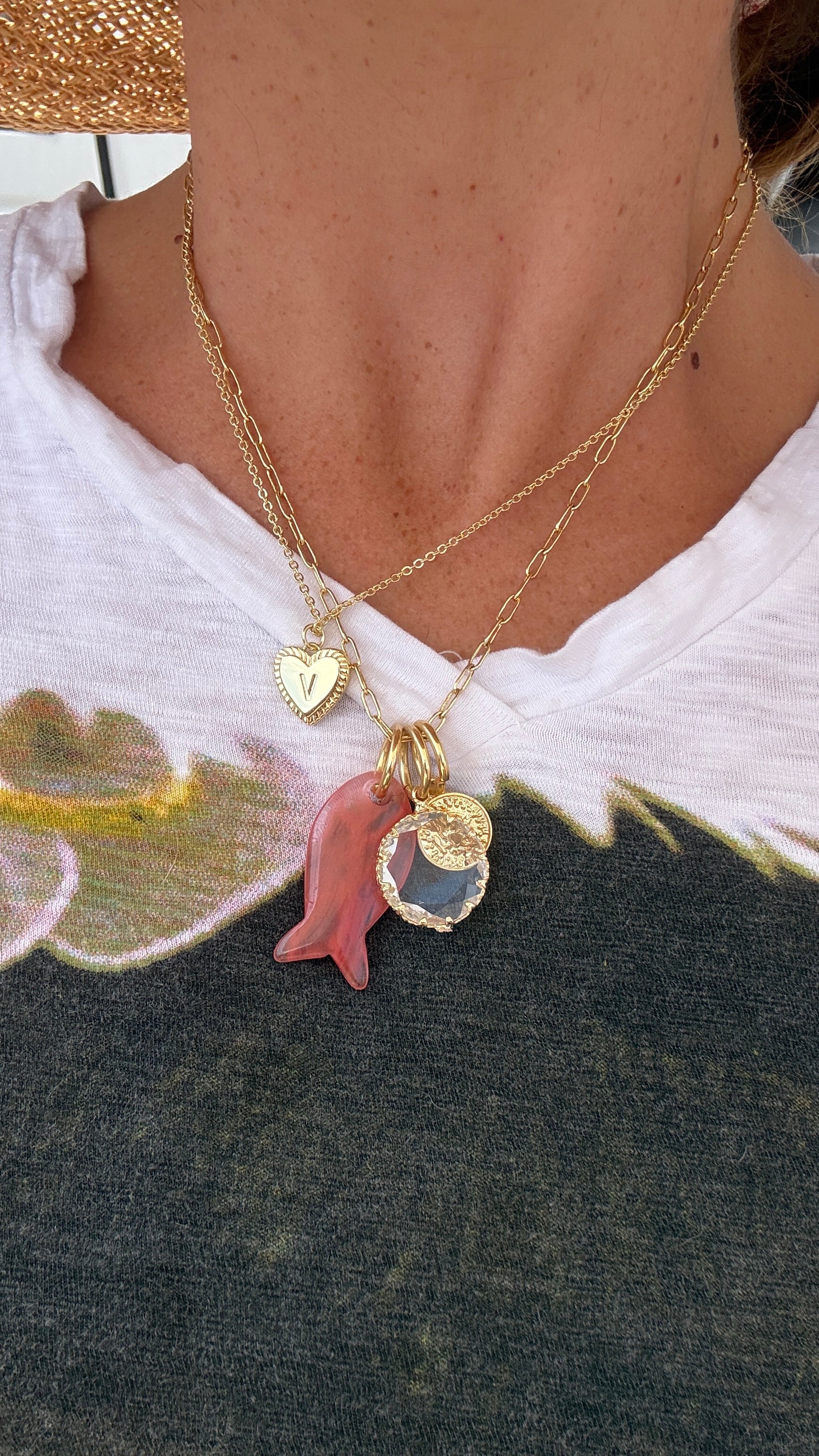 gold filled heart initial necklace
