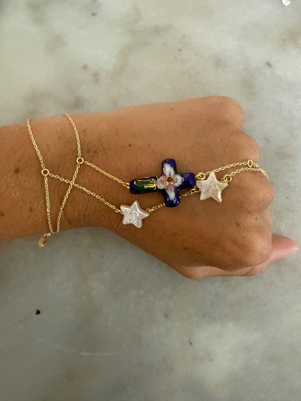 Gold Filled Blue Cross Hand Chain