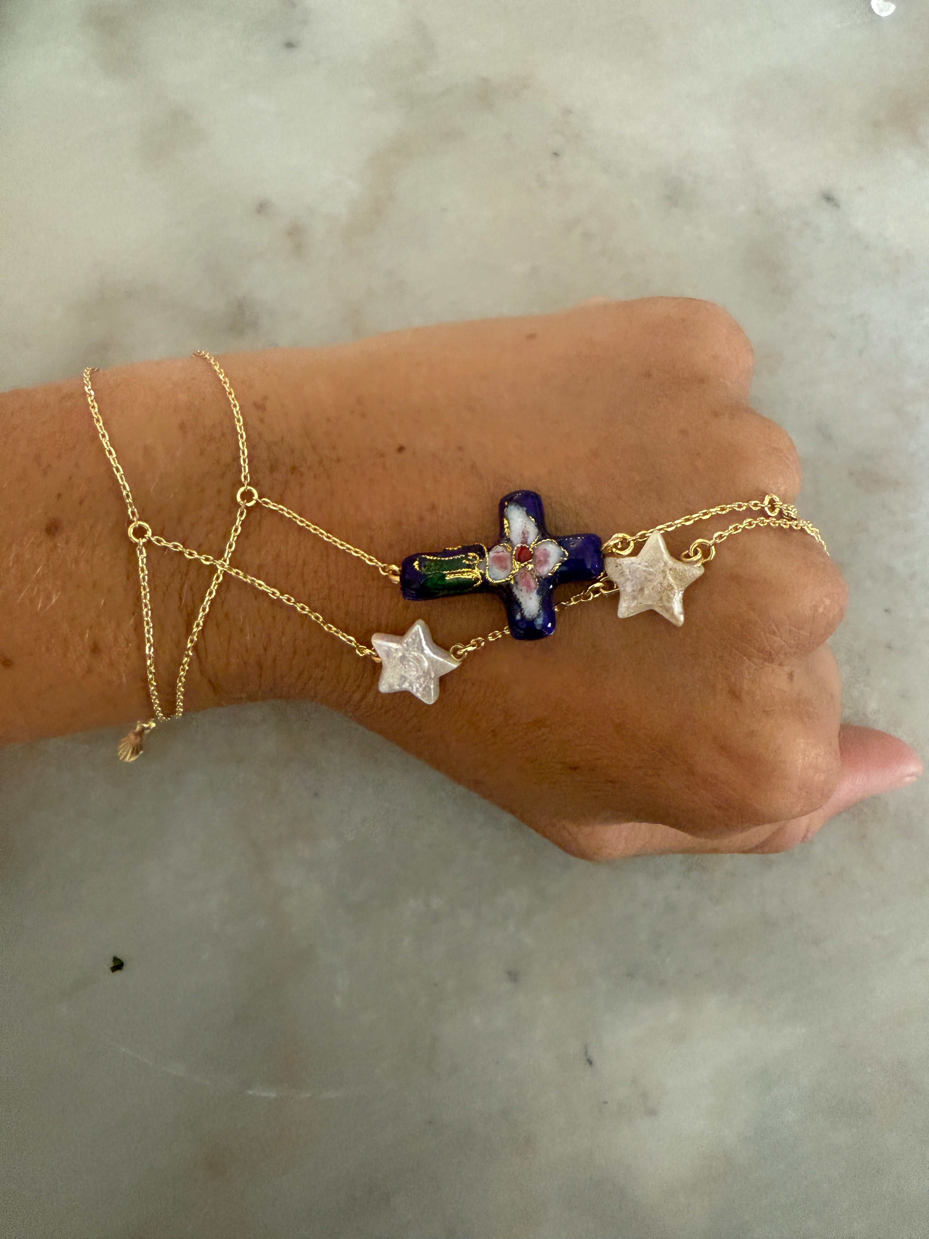 Gold Filled Blue Cross Hand Chain